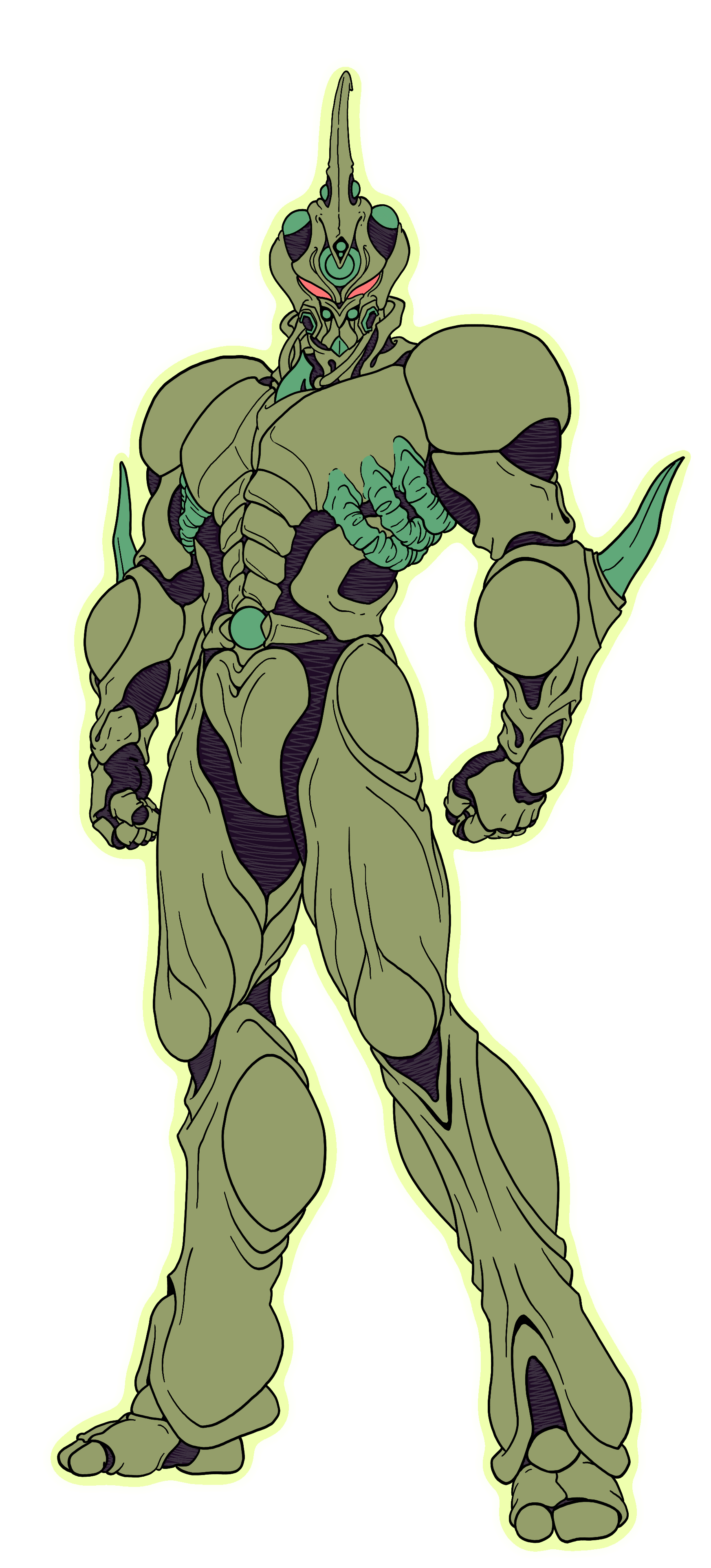 Guyver 0 is a olive green color.