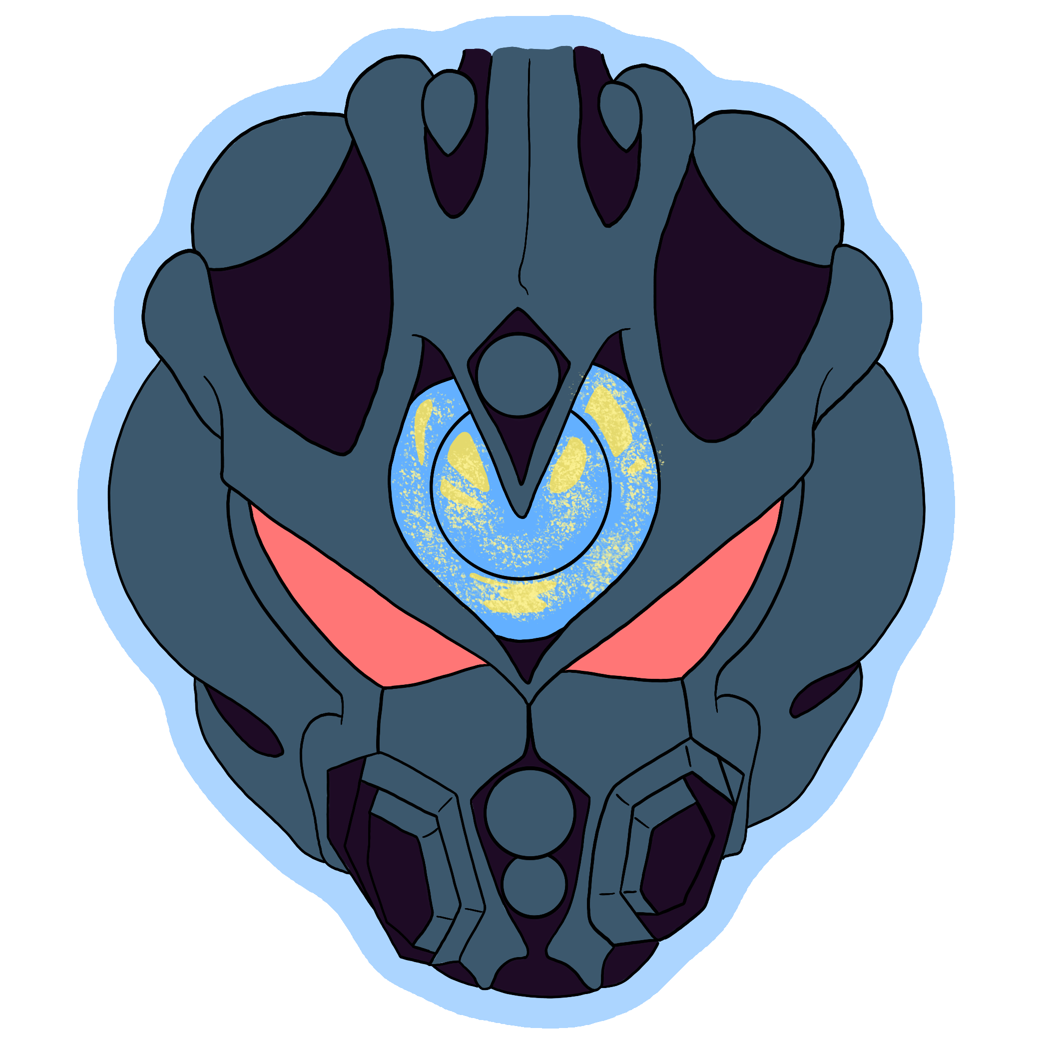 Highlighting the Control Medal located on the forhead.