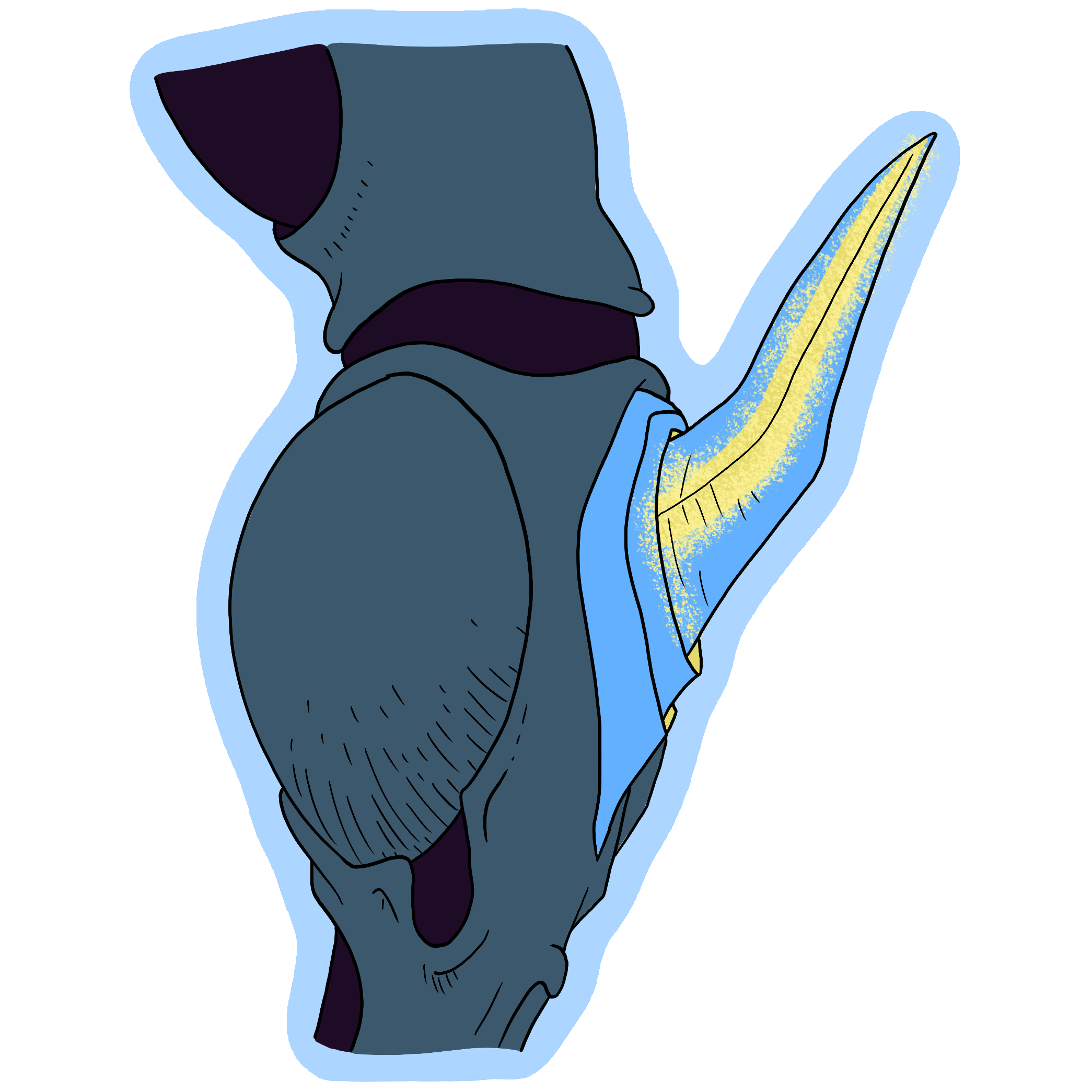 Highlighting the Sonic Swords located on either of the Guyver units elbows.