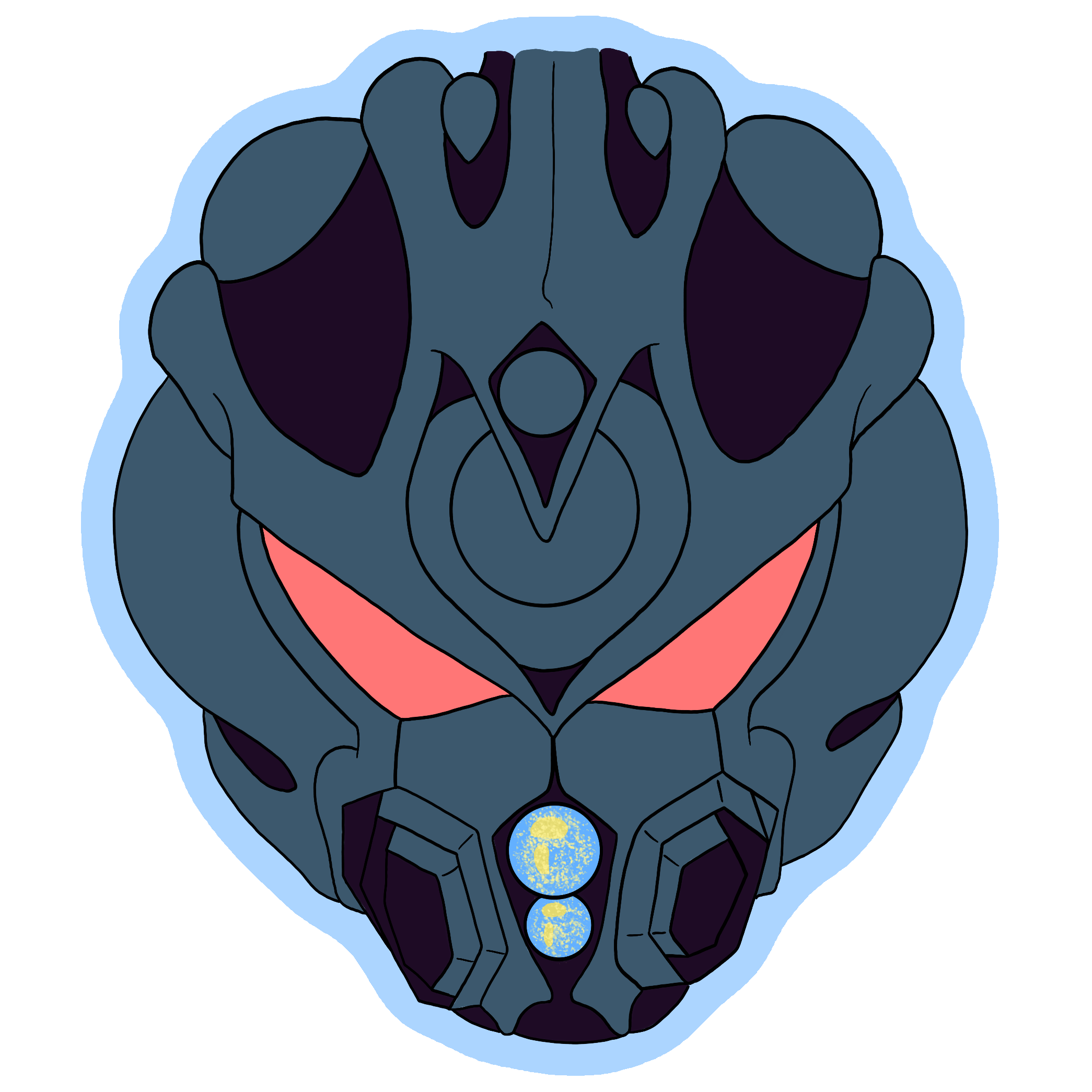 Highlighting the Vibration Globes located on the mouthpiece of the Guyver unit.